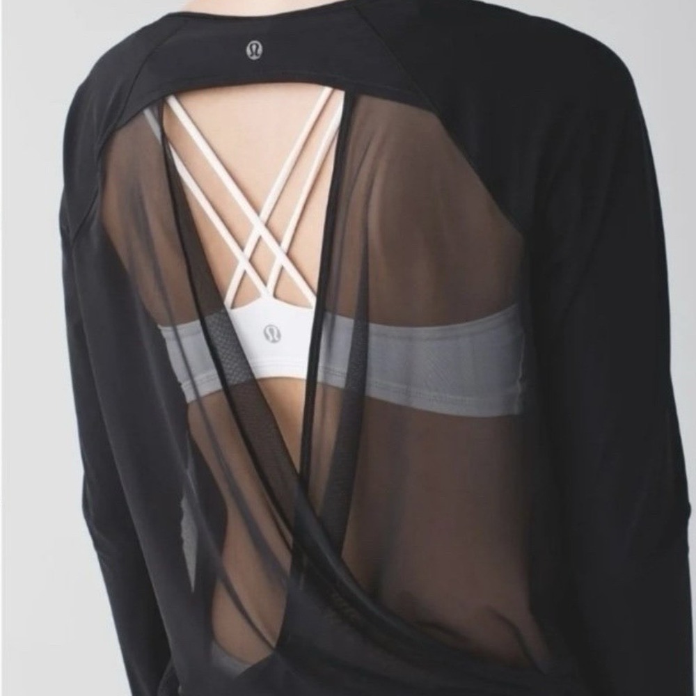 Lululemon If You're Lucky‎ Long Sleeve Mesh Top Black Athletic Outdoors S/M